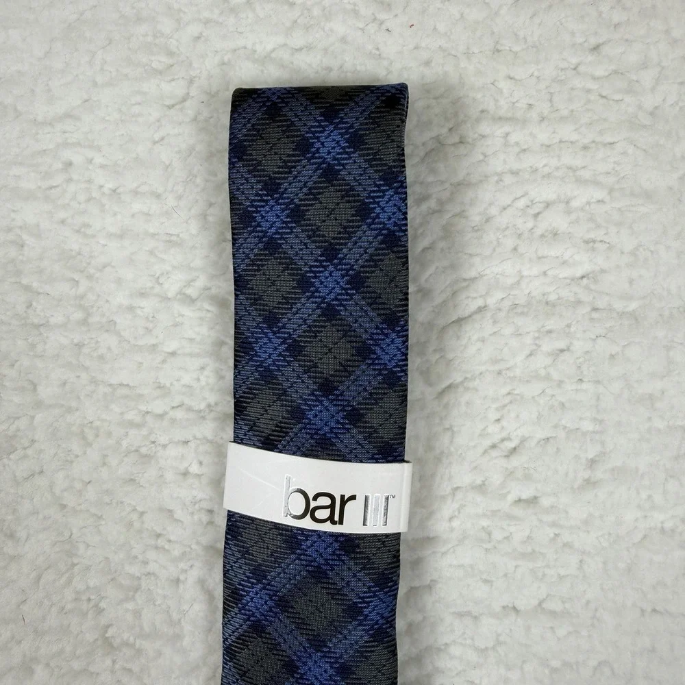 Bar III Men's Polyester Tie ~ Navy ~ Kingsley Plaid ~ NEW MSRP: $55.